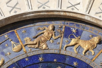 The astrological clock with moon phases and zodiac signs and lapis lazuli dial, in St. Mark's