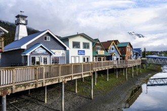 Colourful houses on the harbor, Seward, Kenai Peninsula, Alaska, USA
