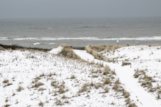 Snow-covered dunes on the North Sea, Langeoog, Lower Saxony, Germany