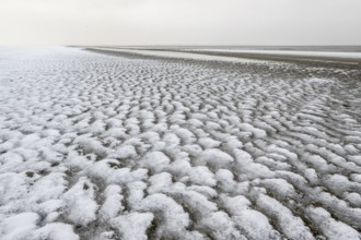 North Sea beach in snow, Langeoog, Lower Saxony, Germany