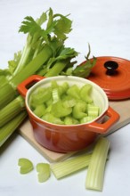 Celery stalks, pieces in pots