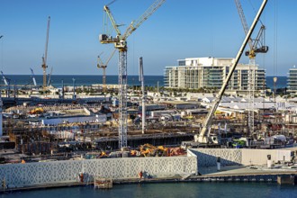 View of the construction sites all around from the Zayed National Museum platform, the museum with