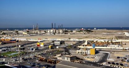 View from the cruise ship of the industrial area at Terminal Port, Abu Dhabi, UAE, United Arab