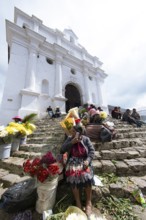 Flower market on the steps of Santo Tomás Church in Chichicastenango, Highlands, El Quiché