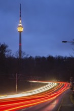 The television tower is the landmark of the state capital Stuttgart. The pulpit is illuminated in