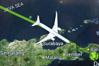 Route display on board a Singapore Airline aircraft