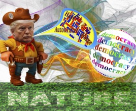 Symbolic image, Trump as world sheriff, determines the world and USA, Chasos king, climate change