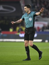 Referee Florian Badstübner gesture whistle at the mouth soccer Bundesliga, MHPArena, MHP Arena
