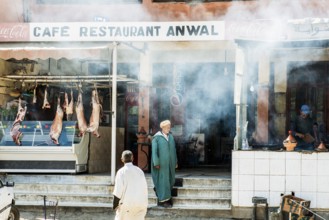 Roadside butcher shop, Atlas Mountains, Meknès-Tafilalet region, northern Sahara, Morocco