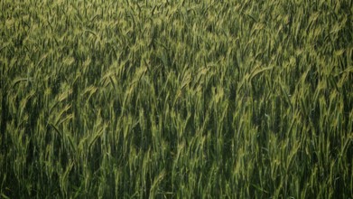 Dense green grain field (granum) in nature in spring, Franconian Forest nature park Park, Germany