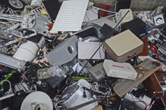 Electronic scrap in container in Ystad, Skåne County, Sweden, Scandinavia