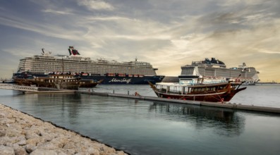 Cruise ships anchored at the cruise terminal in Doha, United Arab Emirates, Western Asia
