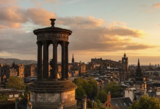 Edinburgh, Scotland, UK. The Dugalt Stewart Monument overlooking Edinburgh city