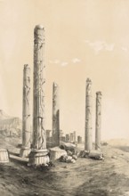 Ruins of Persepolis, Iran, authentic, digitally restored reproduction from a 19th century model by