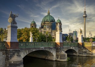 Unter den Linden, view from the castle bridge to Berlin Cathedral, Germany