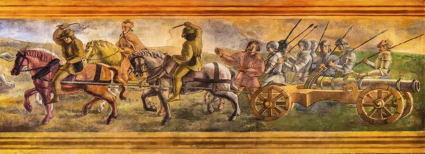 Ceiling fresco with soldiers and cannons, Wawel Royal Castle, former residence and seat of