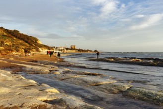 Walkers on the beach, Lido Scala dei Turchi, Realmonte, Agrigento, Sicily, south coast,