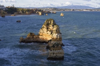 Rock formations on the coast, Praia do Camilo, Lagos, Algarve, Portugal