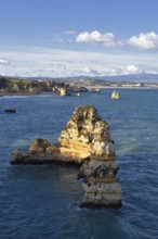 Rock formations on the coast, Praia do Camilo, Lagos, Algarve, Portugal
