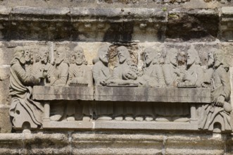 Relief on Calvary near Saint-Germain church, enclosed parish, Pleyben, Finistere department,