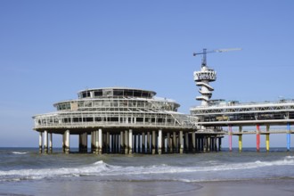 Pier with bungy jumping tower, Scheveningen, The Hague, Dutch North Sea Coast, South Holland,