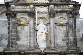 Justice Statue at Stadhuis or City Hall, Delft, South Holland, Netherlands