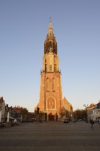 Nieuwe Kerk church on the market square in the evening light, Delft, South Holland, the Netherlands