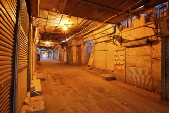 Illuminated bazaar at dawn, Esna, Egypt