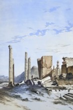 Ruins of Persepolis, Iran, authentic, digitally restored reproduction from a 19th century model by