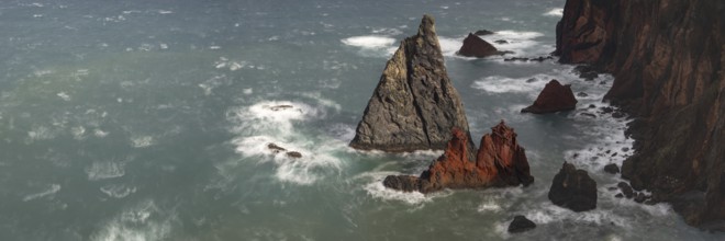 Rock formations in the Atlantic Ocean, volcanic peninsula, Ponta de São Lourenço, Ponta de Sao