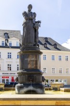 Barbara Uthmann fountain on the market square in Annaberg, Annaberg-Buchholz, Ore Mountains,