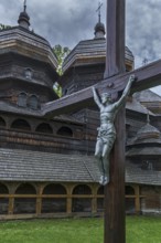 Christ Cross in front of St. George's Orthodox Church, around 1500, wooden church, Drochobych,