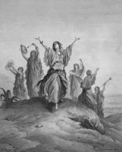 Jephthah's daughter goes to meet her father, return of the victorious Jephthah to Mizpah, Bible,