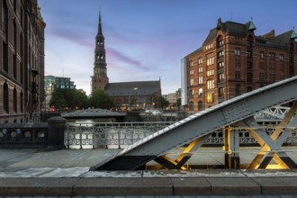 St. Katharinen's main church at the blue hour, Speicherstadt, Hamburg, Germany