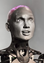 Humanoid communication robot that can simulate human emotions using AI, exhibition, history of the