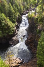 High angle view of Dorwin Falls and Ouareau river in autumn, Dorwin Falls Park, Rawdon, Lanaudiere,