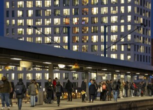 Passengers on the platform, Cologne-Messe/Deutz station, 2nd largest train station in Cologne,