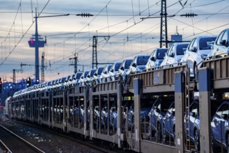 Car train, transport of Toyota small cars with a freight train from BLG Logistics, a logistics