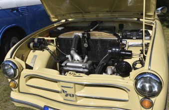 DDR Oldtimer P70 car engine at Oldtimer Exhibition, Prerow, Mecklenburg-Vorpommern