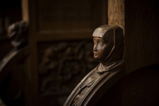 Head of a woman, oak choir stalls for the monks, 1493 by Jörg Syrlin the Younger, also Sürlin or