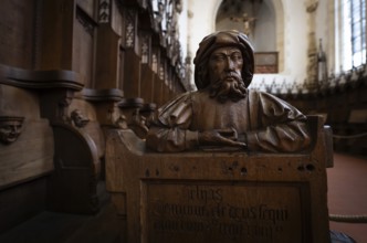 Carved half-figure, oak choir stalls for the monks, 1493 by Jörg Syrlin the Younger, also Sürlin or