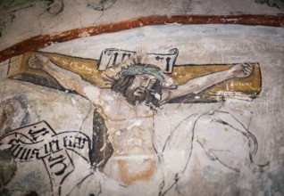 Christ on the Cross, fresco, Blaubeuren Abbey, Swabian Jura, Baden-Württemberg, Germany
