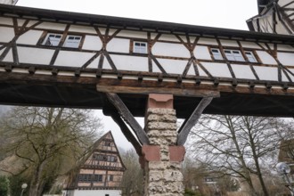 Fachwerk, Verbindungsgang, Protestant Seminary, Blaubeuren, Swabian Jura, Baden-Württemberg,