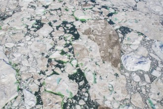 Aerial view of melting icepack and icebergs, Greenland (Kalaallit Nunaat), Arctic Ocean, climate