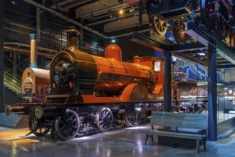 Steam locomotives at Train World, railway museum in Schaerbeek, Schaarbeek, Brussels, Belgium