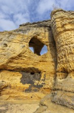 Klusfelsen, sandstone rock formation in Goslar near Halberstadt on the edge of the Harz Mountains,