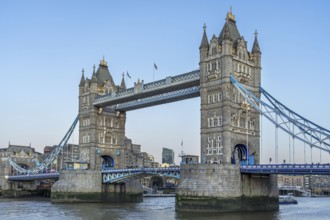 19th century Tower Bridge, neo-Gothic bascule / suspension bridge crossing the River Thames in the
