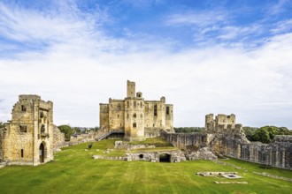 Ruins of Warkworth Castle, River Coquet, Warkworth, Northumberland, England, UK
