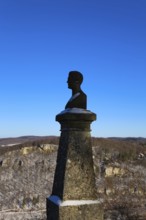 Wilhelm Hauff memorial, rocks above the Echaz Valley, monument from 1839, obelisk with bronze bust,