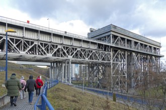 Old boat lift, visitor, Niederfinow, Brandenburg, Germany